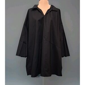Harshman Maureen Tunic Top Plus Size 1X  Pleated Pockets Flutter Sleeves Black‎